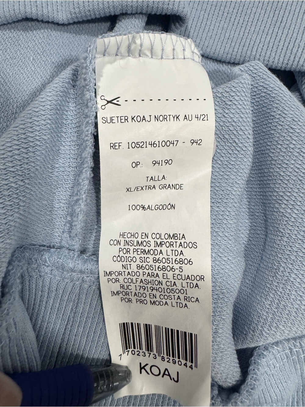 KOAJ Light Blue Crewneck Sweatshirt Embroidered Graphic Pullover XL Casual Cozy - Picture 7 of 9